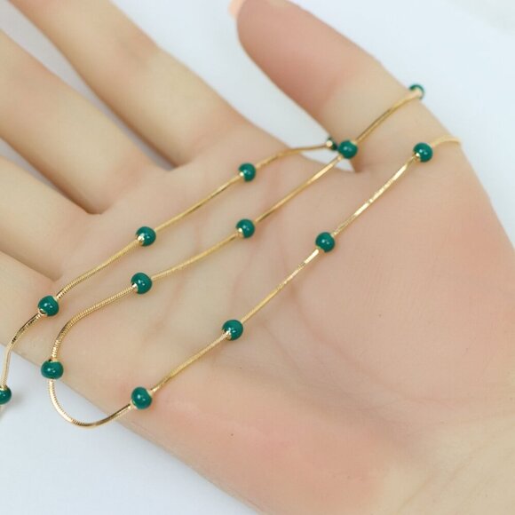 "Rose Gold Necklace with Green Beads, XPNL0132 - Picture 10 of 12